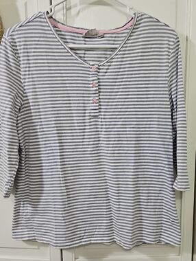 Bluemotion Striped Henley Top with Pink Trim 100% Organic Cotton With GOTS Cert.